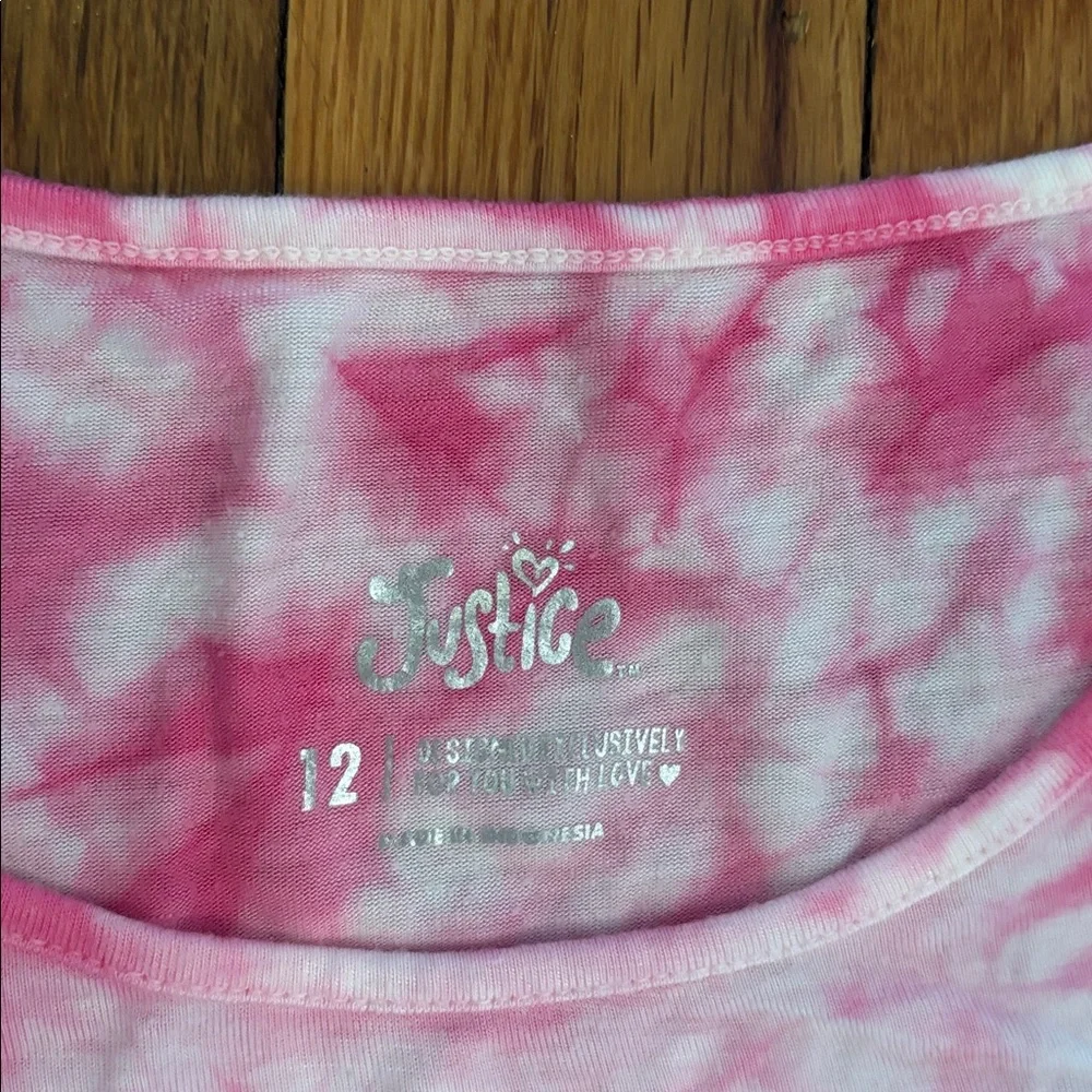 Justice Pink and White Tie-Dye Short Sleeve Tunic Tee